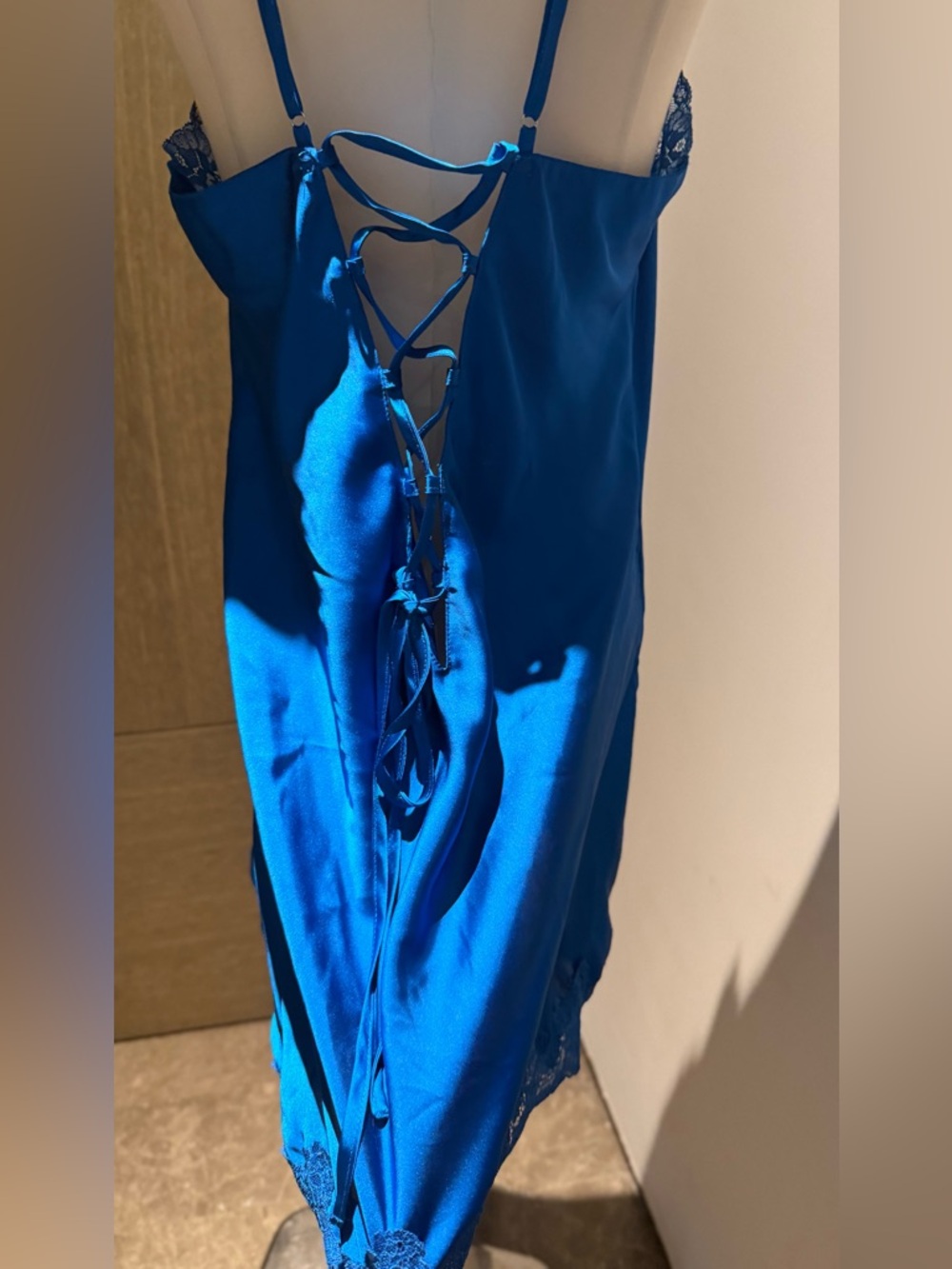 Bras N Things Royal Blue Lace Trim Satin Chemise - Picture 5 of 11